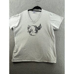 Gray V-Neck T-Shirt With Tribal Bird Design By Port & Company - XXL